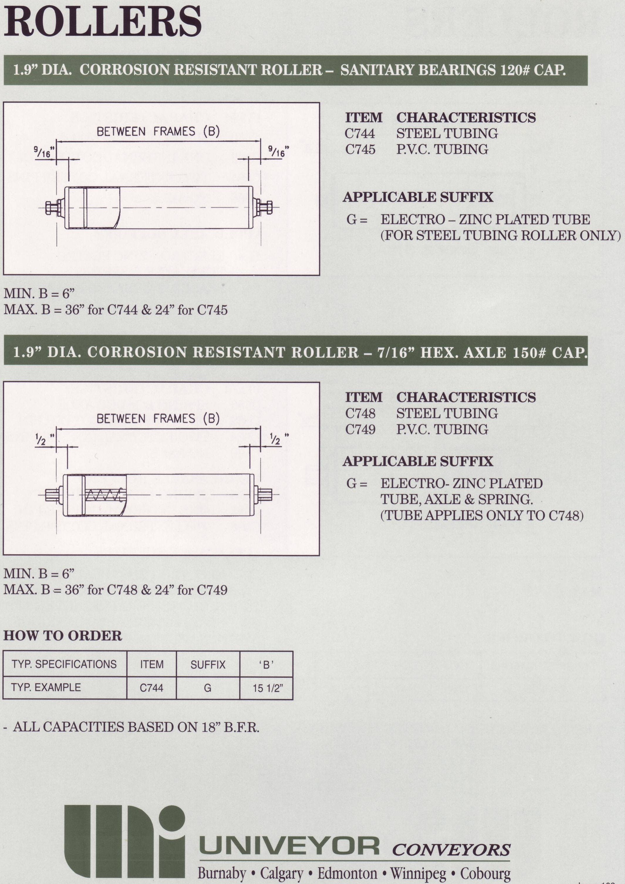 Rollers C744 to C749